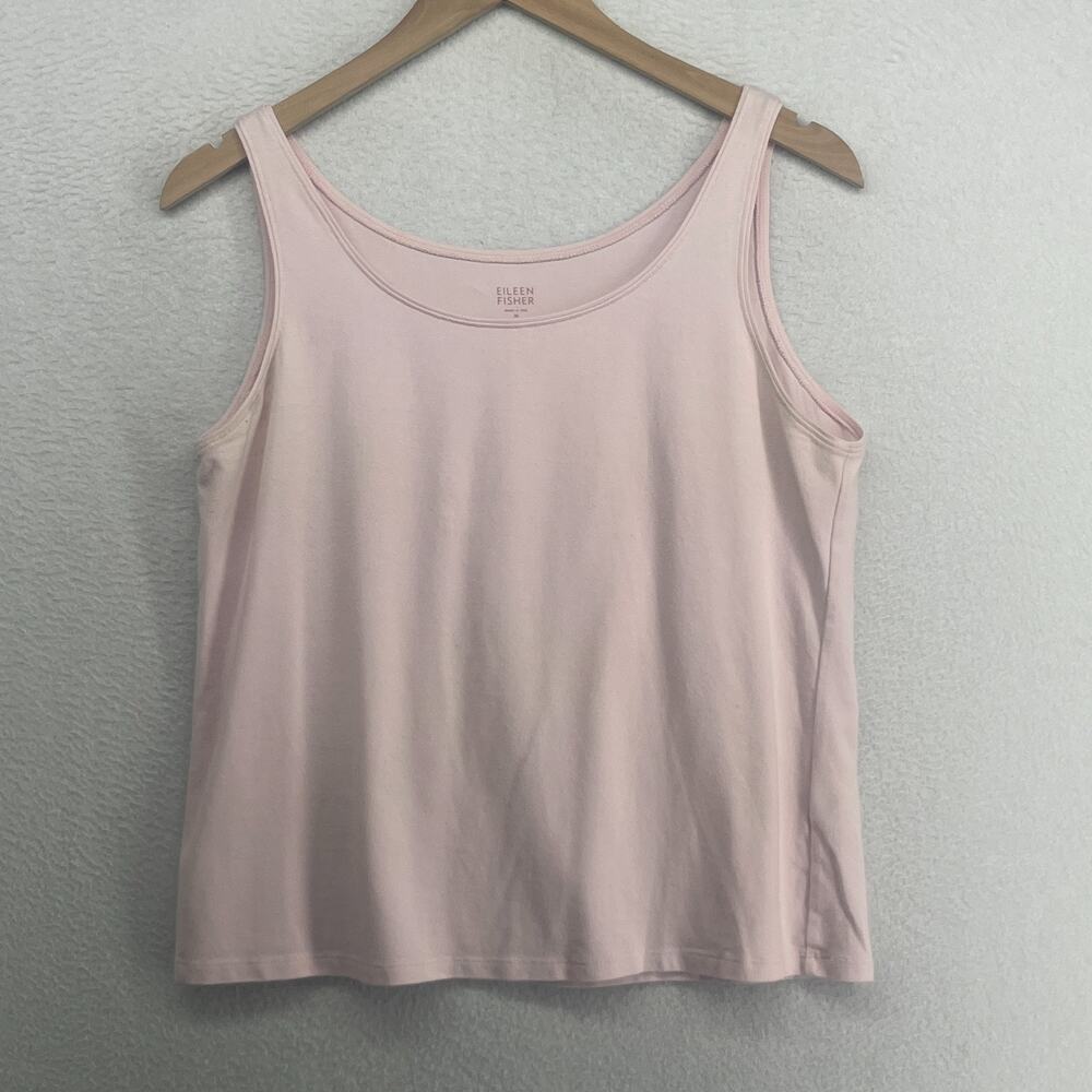 EILEEN FISHER Tank Top M Organic Cotton Stretch Jersey Scoop Neck Pink USA